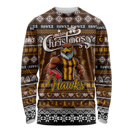 Personalized Hawks Rugby Xmas Long Sleeve Shirt Australia AFL Mascot