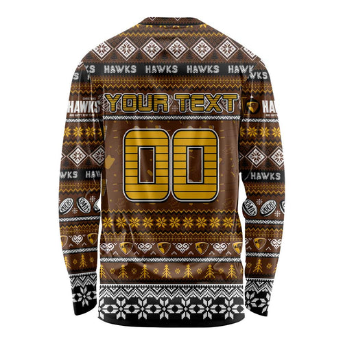 Personalized Hawks Rugby Xmas Long Sleeve Shirt Australia AFL Mascot