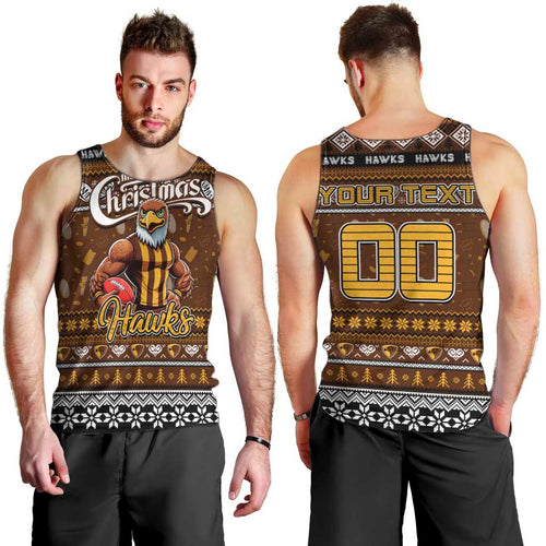 Personalized Hawks Rugby Xmas Men Tank Top Australia AFL Mascot