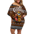 Personalized Hawks Rugby Xmas Off Shoulder Short Dress Australia AFL Mascot