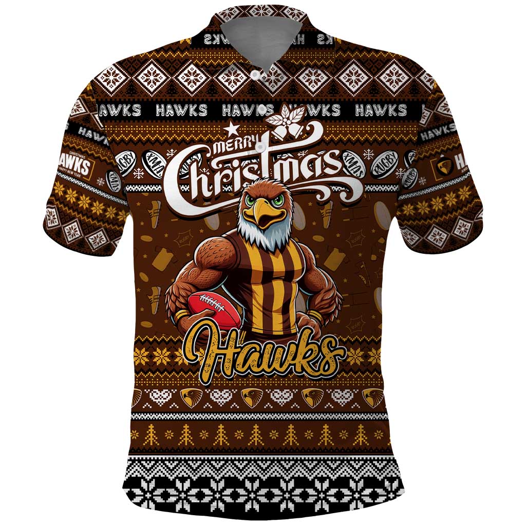 Personalized Hawks Rugby Xmas Polo Shirt Australia AFL Mascot
