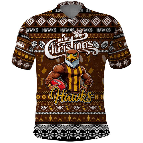 Personalized Hawks Rugby Xmas Polo Shirt Australia AFL Mascot