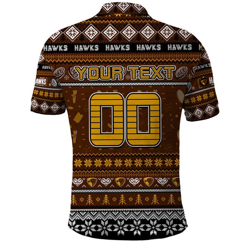 Personalized Hawks Rugby Xmas Polo Shirt Australia AFL Mascot