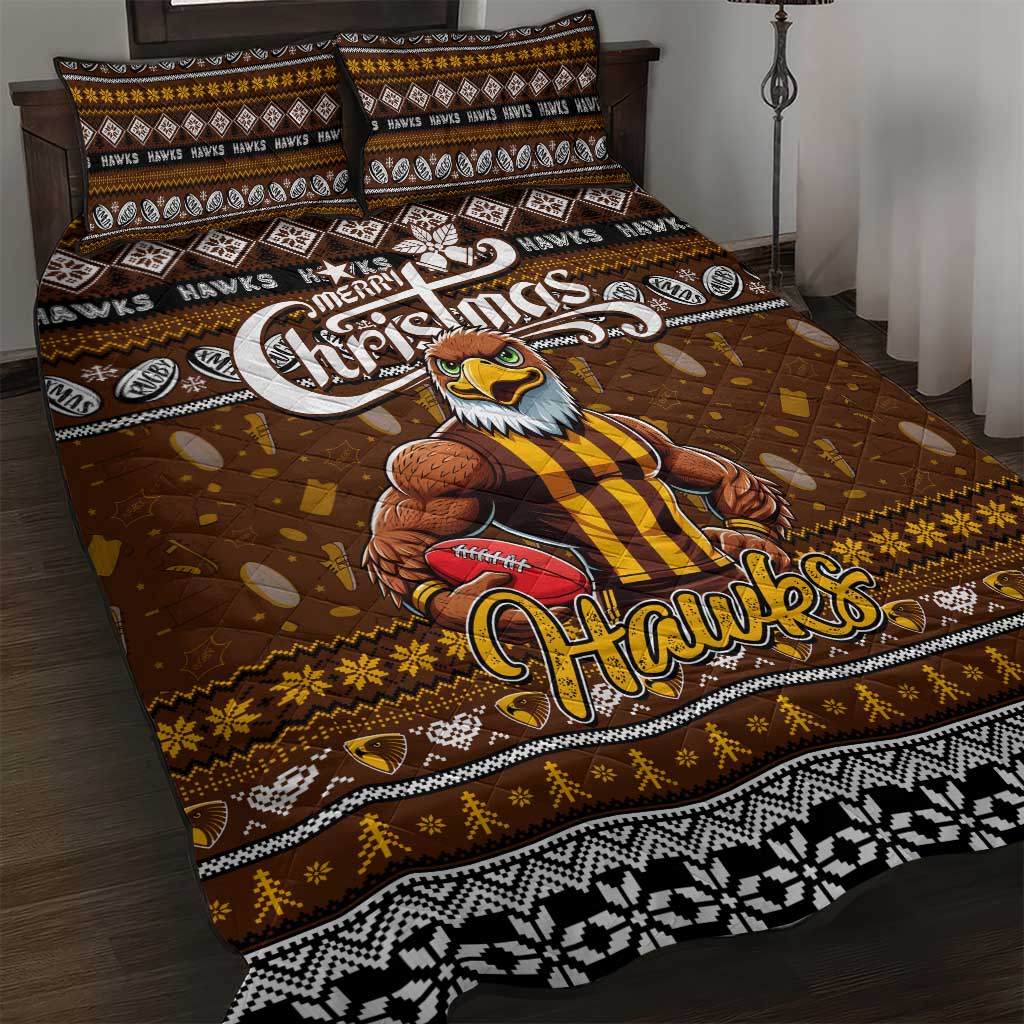Hawks Football Xmas Quilt Bed Set Australia AFL Mascot