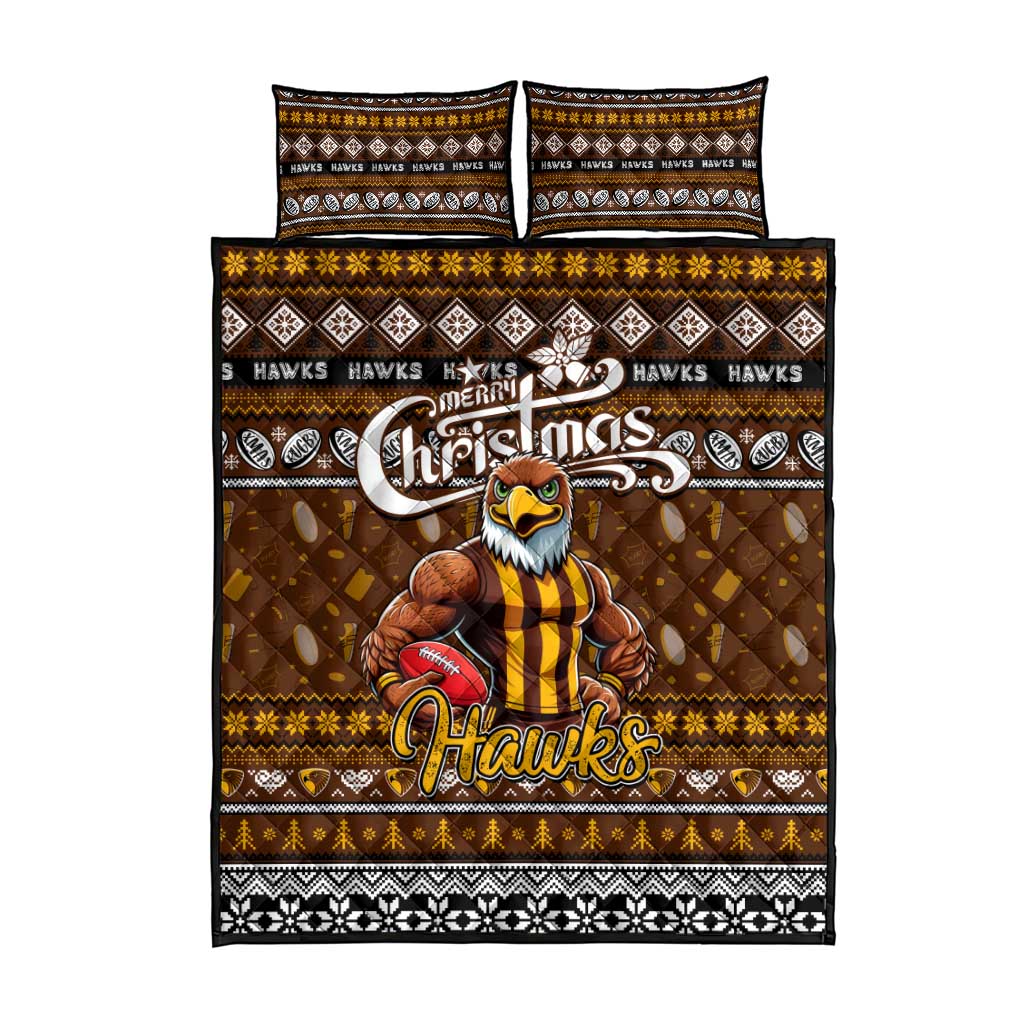 Hawks Football Xmas Quilt Bed Set Australia AFL Mascot