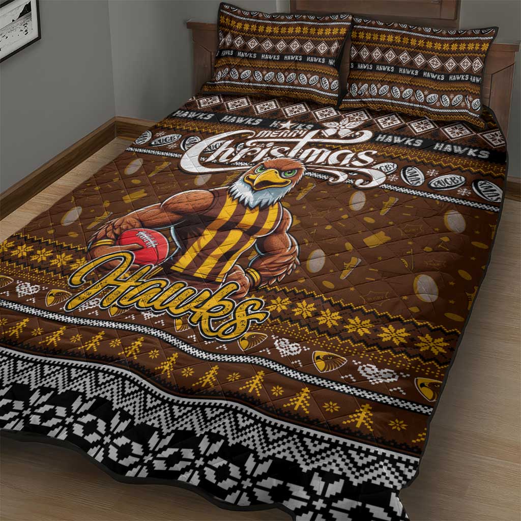 Hawks Football Xmas Quilt Bed Set Australia AFL Mascot