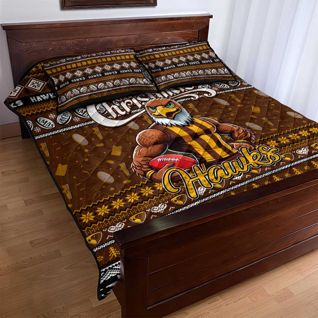 Hawks Football Xmas Quilt Bed Set Australia AFL Mascot