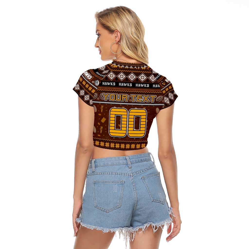 Personalized Hawks Rugby Xmas Raglan Cropped T Shirt Australia AFL Mascot