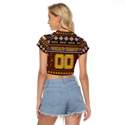 Personalized Hawks Rugby Xmas Raglan Cropped T Shirt Australia AFL Mascot