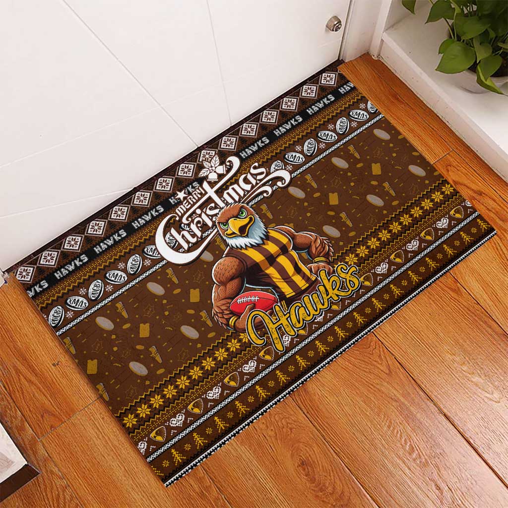 Hawks Football Xmas Rubber Doormat Australia AFL Mascot