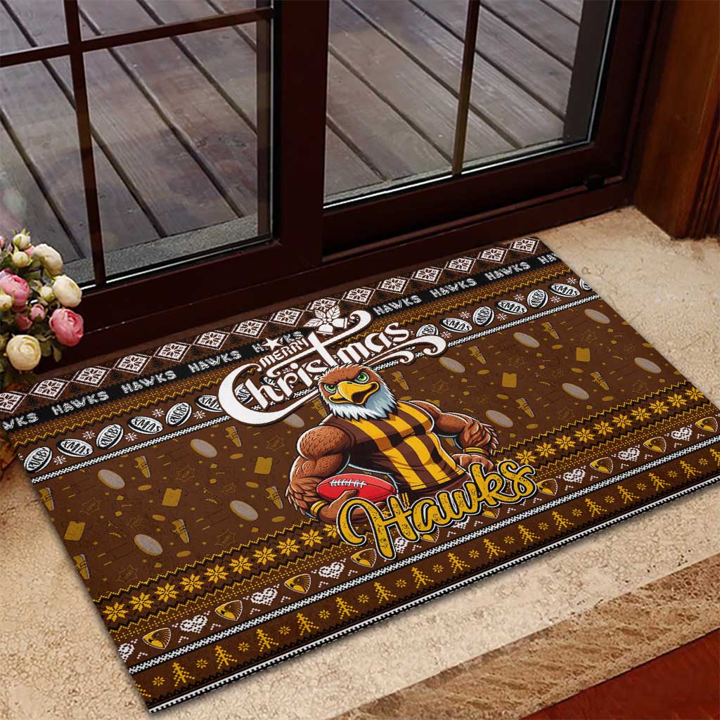 Hawks Football Xmas Rubber Doormat Australia AFL Mascot