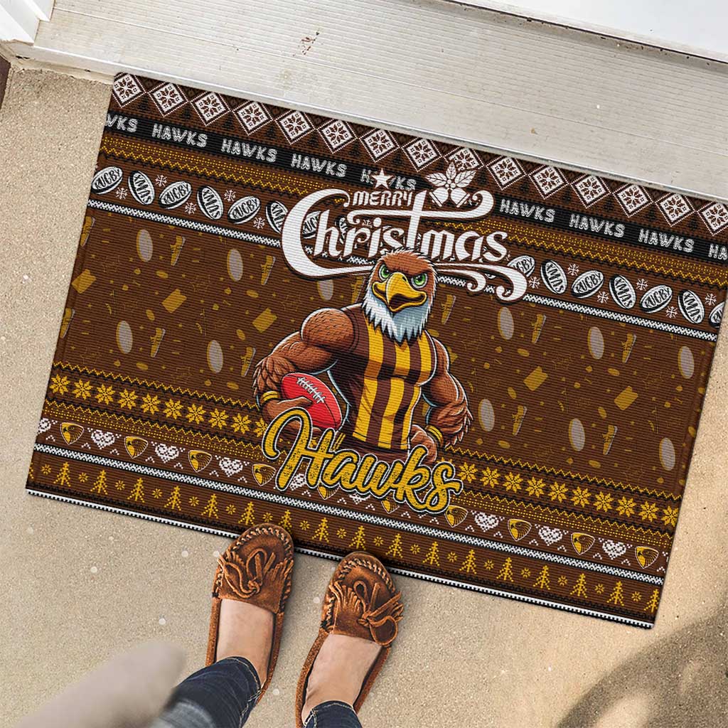 Hawks Football Xmas Rubber Doormat Australia AFL Mascot