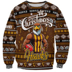 Personalized Hawks Rugby Xmas Sweatshirt Australia AFL Mascot