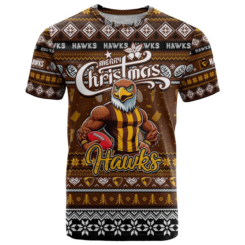 Personalized Hawks Rugby Xmas T Shirt Australia AFL Mascot