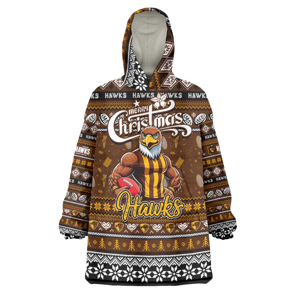 Personalized Hawks Rugby Xmas Wearable Blanket Hoodie Australia AFL Mascot
