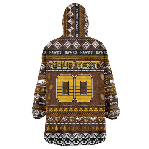 Personalized Hawks Rugby Xmas Wearable Blanket Hoodie Australia AFL Mascot