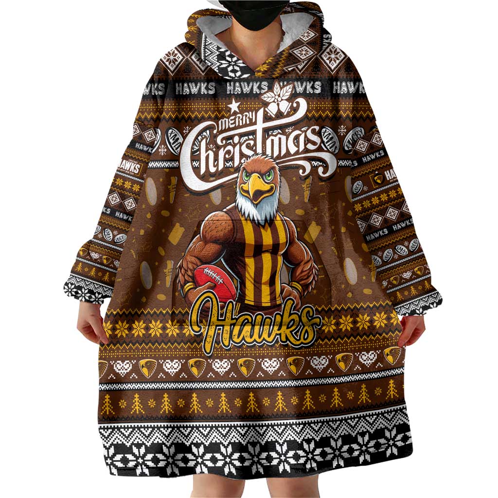 Personalized Hawks Rugby Xmas Wearable Blanket Hoodie Australia AFL Mascot