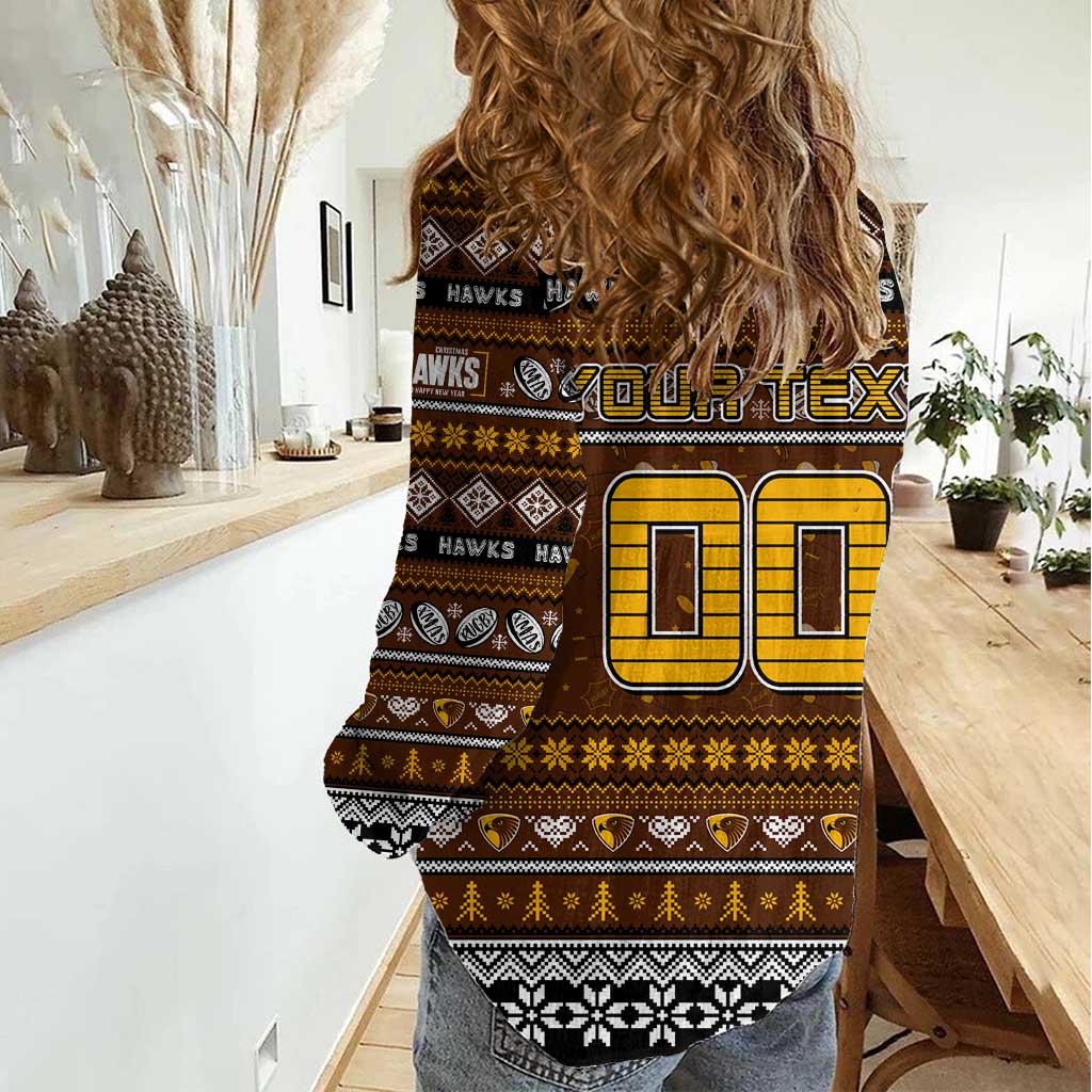 Personalized Hawks Rugby Xmas Women Casual Shirt Australia AFL Mascot