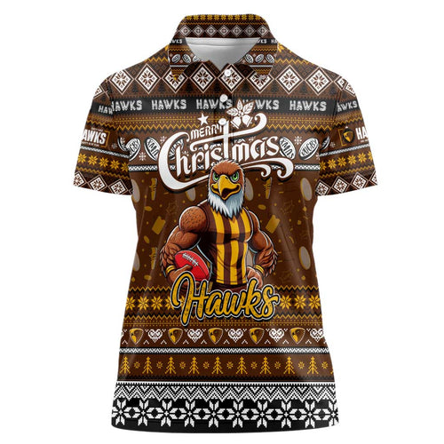 Personalized Hawks Rugby Xmas Women Polo Shirt Australia AFL Mascot