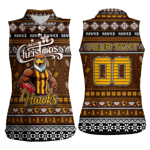 Personalized Hawks Rugby Xmas Women Sleeveless Polo Shirt Australia AFL Mascot