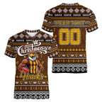 Personalized Hawks Rugby Xmas Women V-Neck T-Shirt Australia AFL Mascot