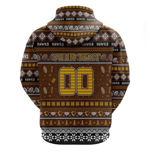 Personalized Hawks Rugby Xmas Zip Hoodie Australia AFL Mascot