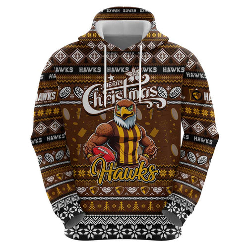 Personalized Hawks Rugby Xmas Zip Hoodie Australia AFL Mascot