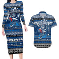 Personalized Cats Rugby Xmas Couples Matching Long Sleeve Bodycon Dress and Hawaiian Shirt Australia AFL Mascot
