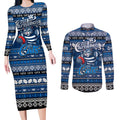 Personalized Cats Rugby Xmas Couples Matching Long Sleeve Bodycon Dress and Long Sleeve Button Shirt Australia AFL Mascot