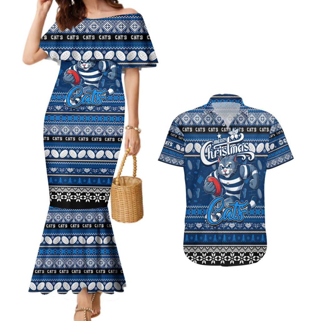 Personalized Cats Rugby Xmas Couples Matching Mermaid Dress and Hawaiian Shirt Australia AFL Mascot