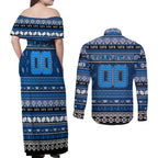 Personalized Cats Rugby Xmas Couples Matching Off Shoulder Maxi Dress and Long Sleeve Button Shirt Australia AFL Mascot