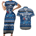 Personalized Cats Rugby Xmas Couples Matching Short Sleeve Bodycon Dress and Hawaiian Shirt Australia AFL Mascot