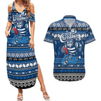 Personalized Cats Rugby Xmas Couples Matching Summer Maxi Dress and Hawaiian Shirt Australia AFL Mascot