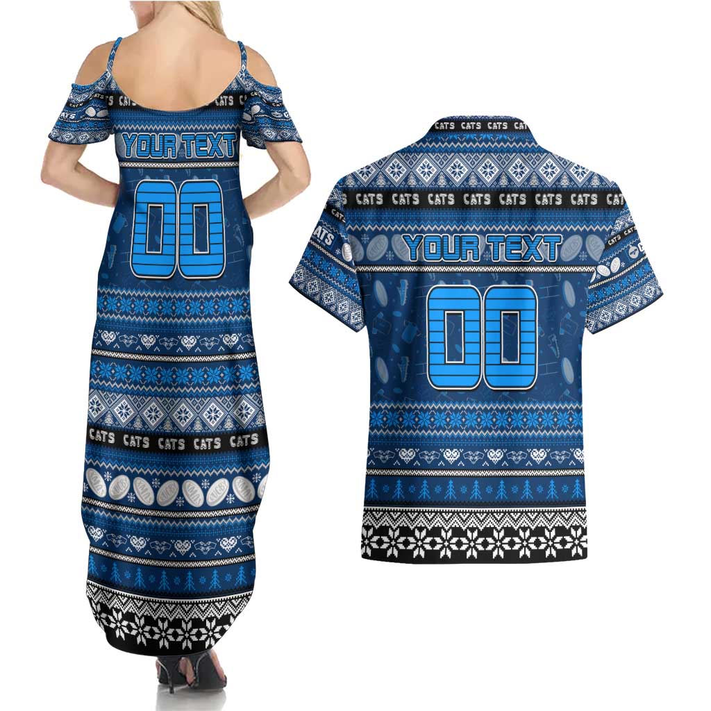Personalized Cats Rugby Xmas Couples Matching Summer Maxi Dress and Hawaiian Shirt Australia AFL Mascot