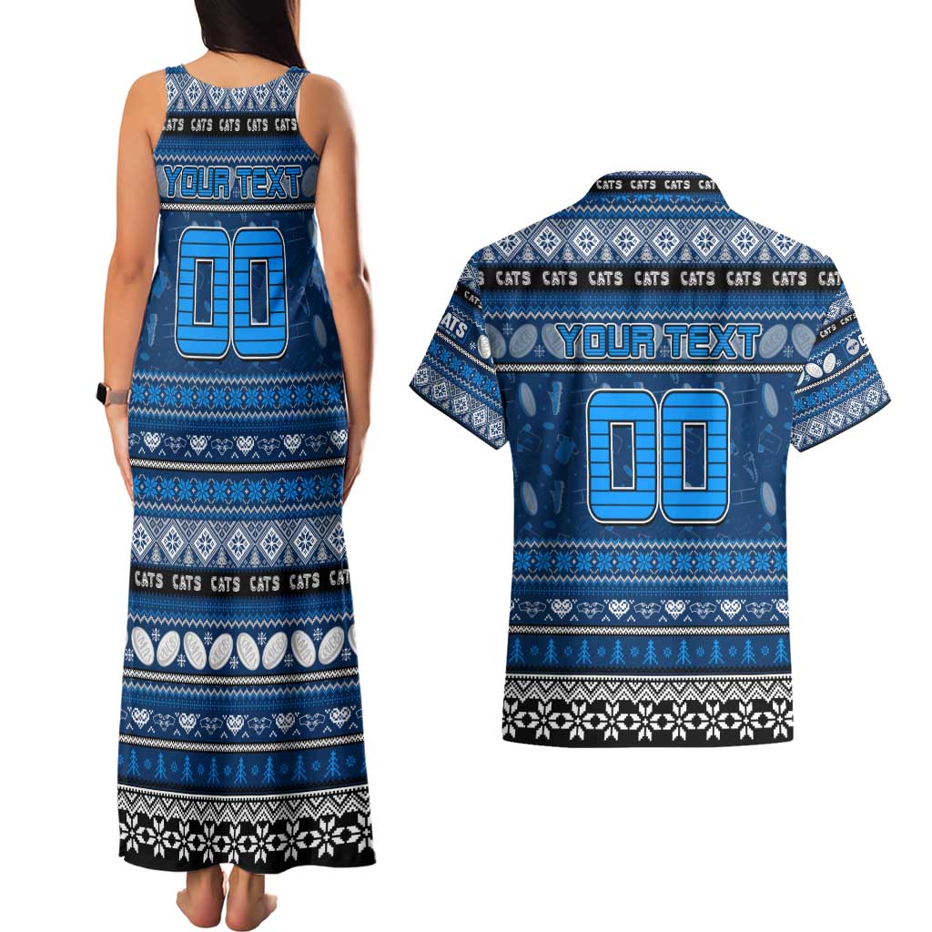 Personalized Cats Rugby Xmas Couples Matching Tank Maxi Dress and Hawaiian Shirt Australia AFL Mascot
