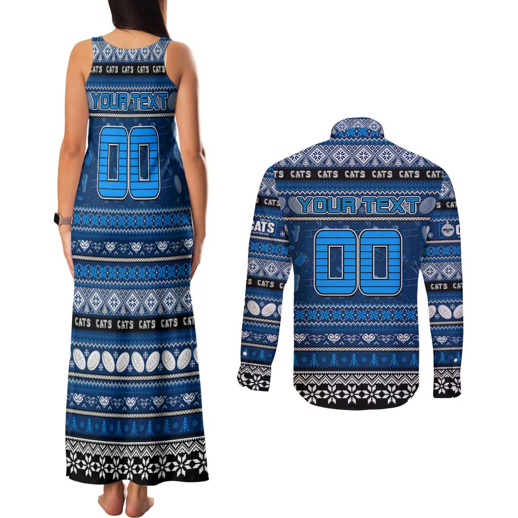 Personalized Cats Rugby Xmas Couples Matching Tank Maxi Dress and Long Sleeve Button Shirt Australia AFL Mascot