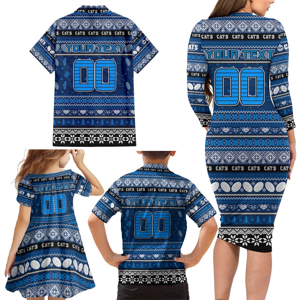 Personalized Cats Rugby Xmas Family Matching Long Sleeve Bodycon Dress and Hawaiian Shirt Australia AFL Mascot