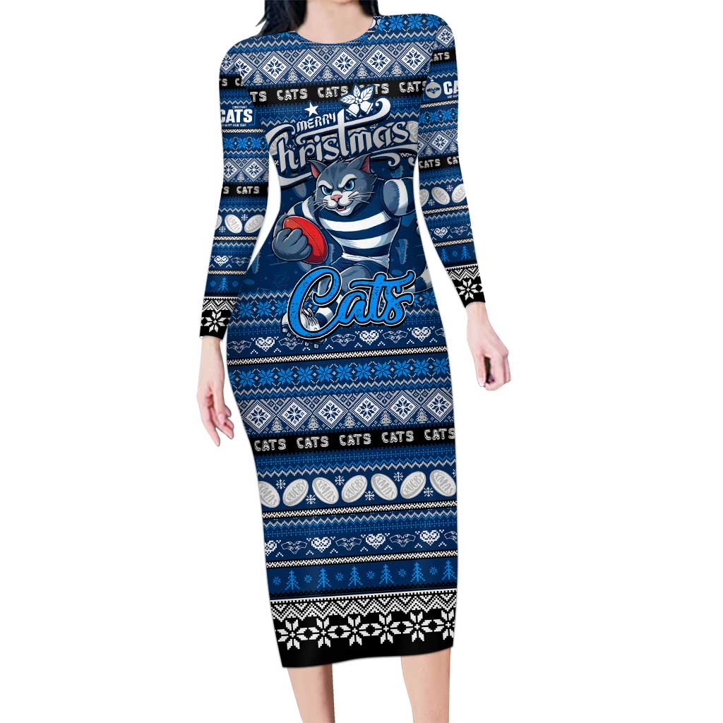 Personalized Cats Rugby Xmas Family Matching Long Sleeve Bodycon Dress and Hawaiian Shirt Australia AFL Mascot