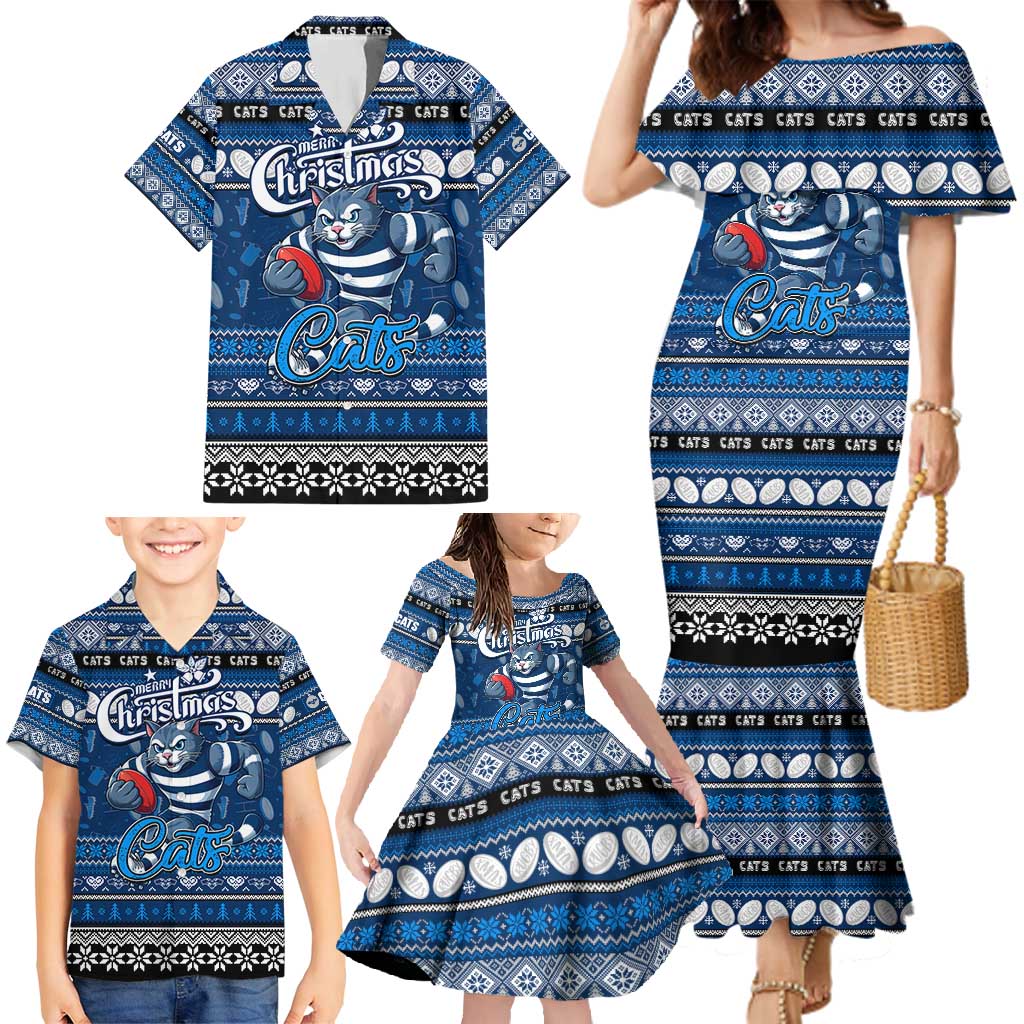 Personalized Cats Rugby Xmas Family Matching Mermaid Dress and Hawaiian Shirt Australia AFL Mascot