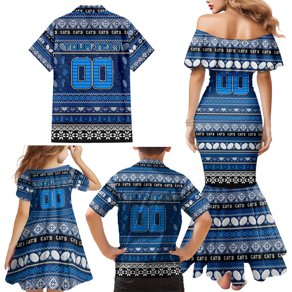 Personalized Cats Rugby Xmas Family Matching Mermaid Dress and Hawaiian Shirt Australia AFL Mascot