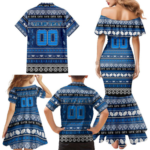 Personalized Cats Rugby Xmas Family Matching Mermaid Dress and Hawaiian Shirt Australia AFL Mascot