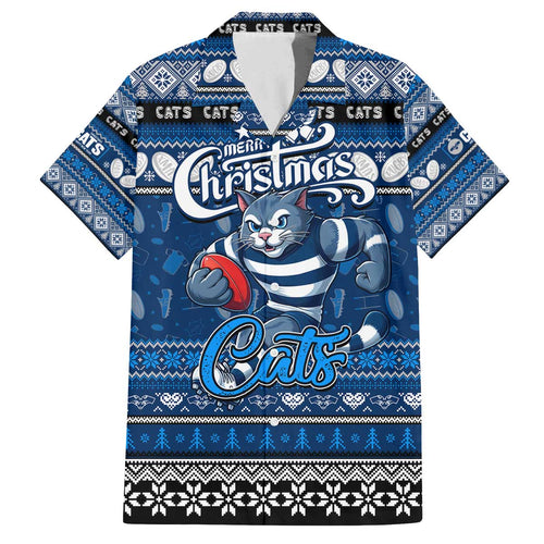 Personalized Cats Rugby Xmas Family Matching Off The Shoulder Long Sleeve Dress and Hawaiian Shirt Australia AFL Mascot