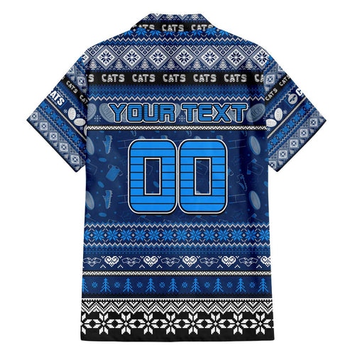 Personalized Cats Rugby Xmas Family Matching Off The Shoulder Long Sleeve Dress and Hawaiian Shirt Australia AFL Mascot