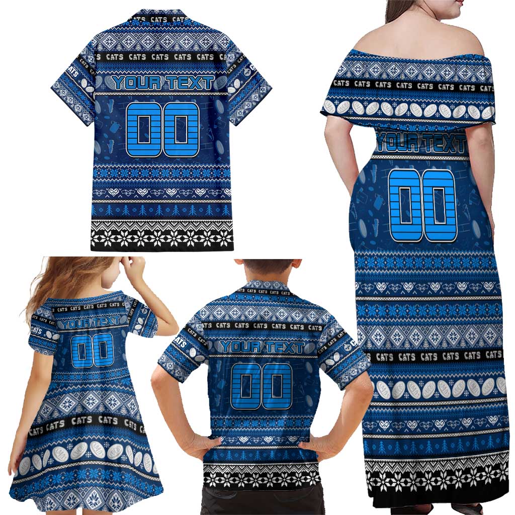 Personalized Cats Rugby Xmas Family Matching Off Shoulder Maxi Dress and Hawaiian Shirt Australia AFL Mascot