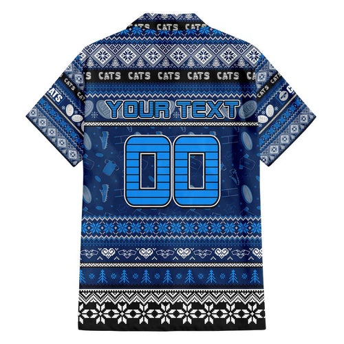 Personalized Cats Rugby Xmas Family Matching Off Shoulder Maxi Dress and Hawaiian Shirt Australia AFL Mascot