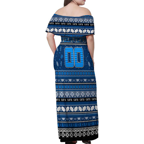 Personalized Cats Rugby Xmas Family Matching Off Shoulder Maxi Dress and Hawaiian Shirt Australia AFL Mascot