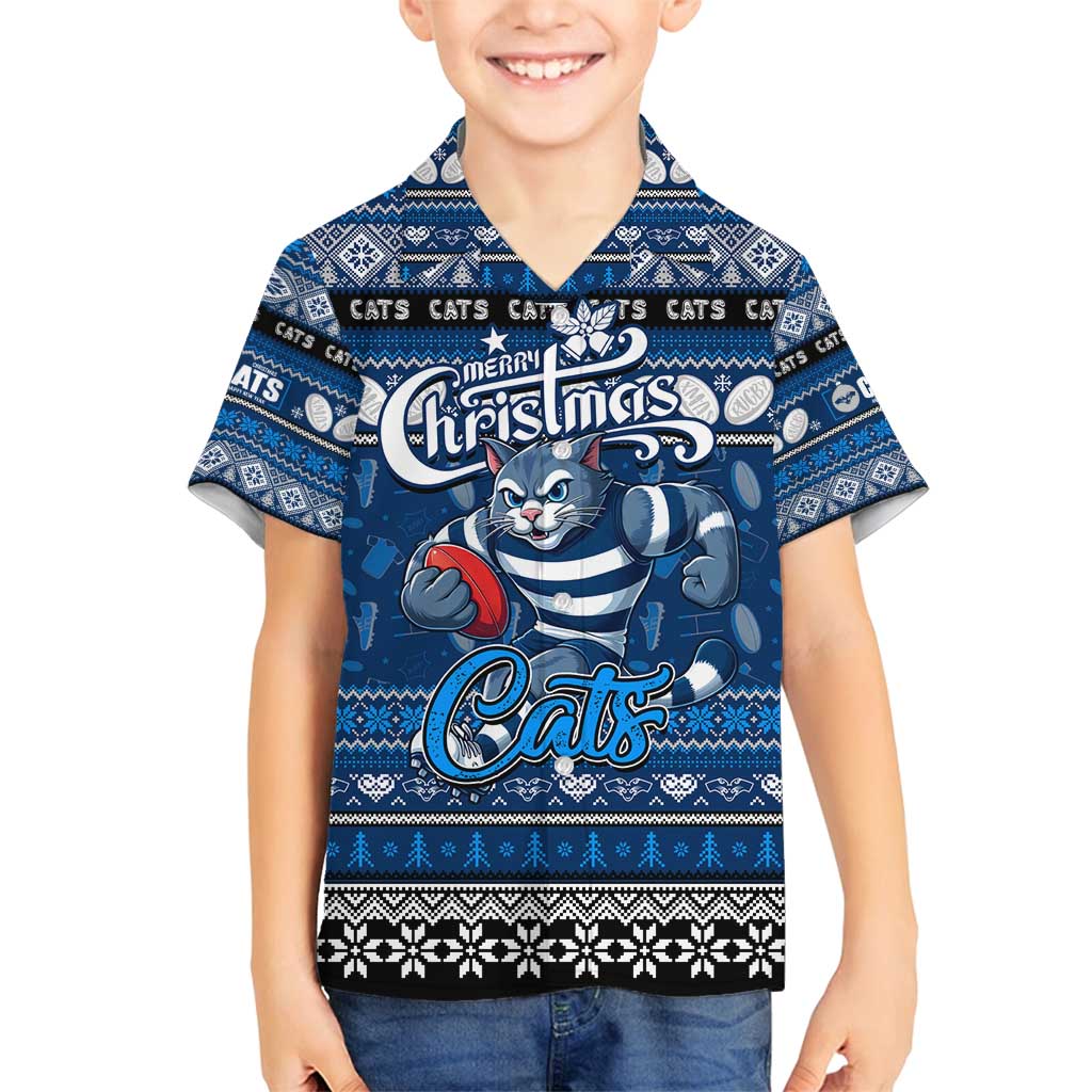 Personalized Cats Rugby Xmas Family Matching Off Shoulder Maxi Dress and Hawaiian Shirt Australia AFL Mascot