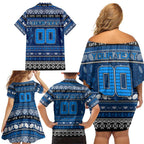 Personalized Cats Rugby Xmas Family Matching Off Shoulder Short Dress and Hawaiian Shirt Australia AFL Mascot
