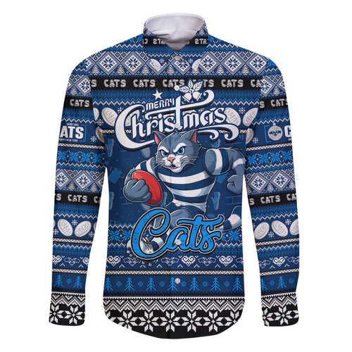 Personalized Cats Rugby Xmas Family Matching Off Shoulder Short Dress and Hawaiian Shirt Australia AFL Mascot