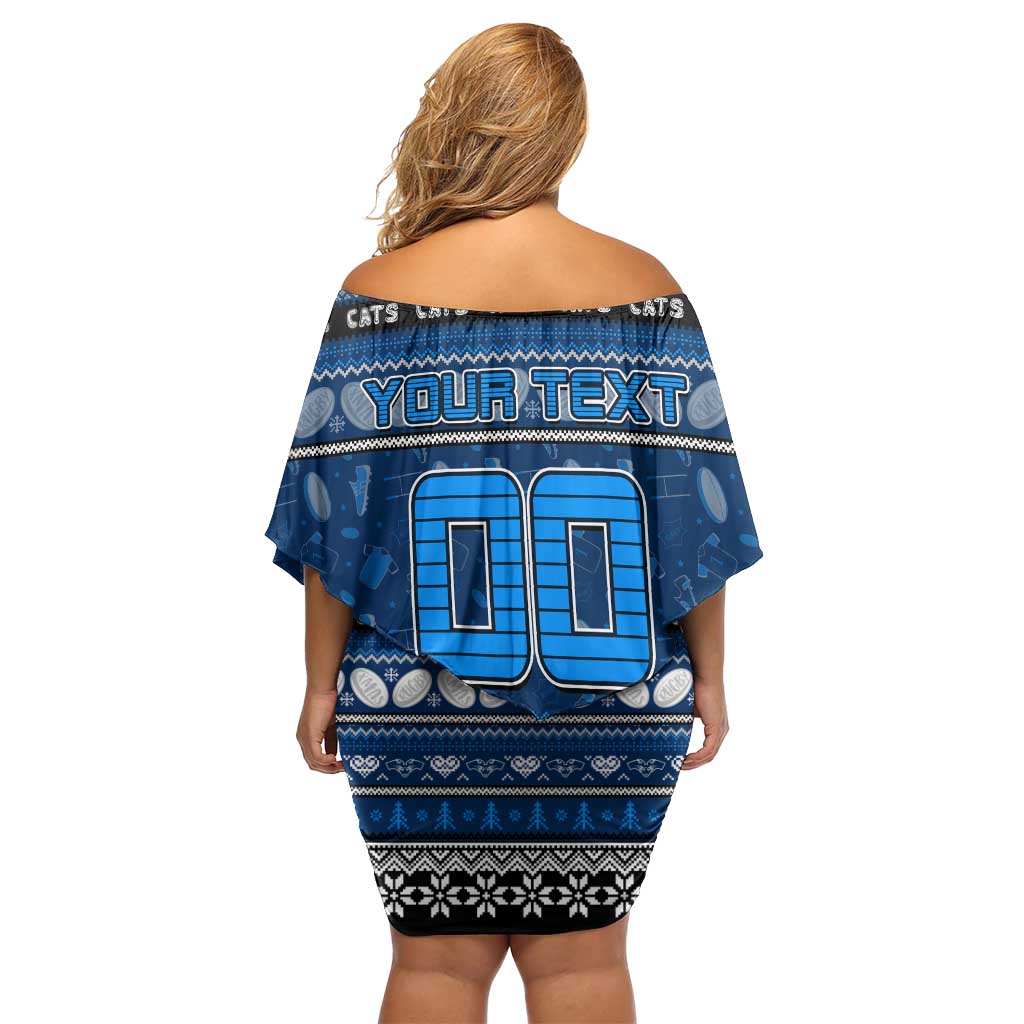 Personalized Cats Rugby Xmas Family Matching Off Shoulder Short Dress and Hawaiian Shirt Australia AFL Mascot